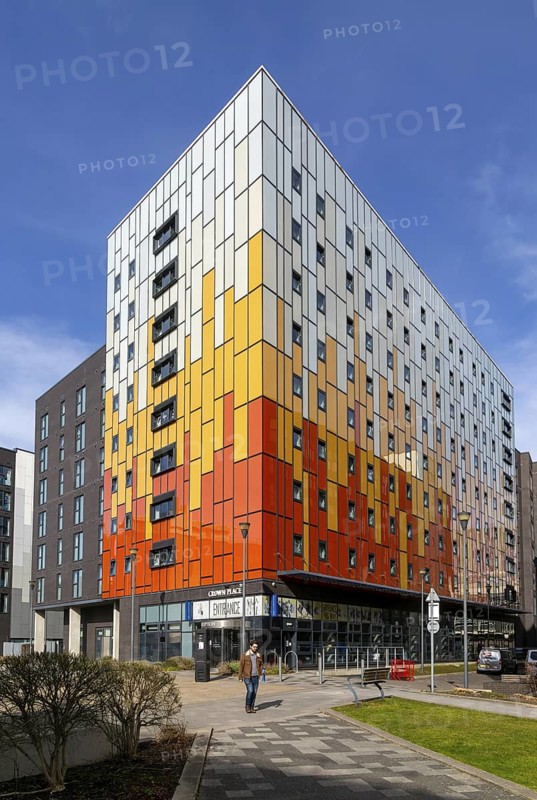 Modern architecture of buildings, Crown Place, Central Campus, University of Liverpool, England, UK