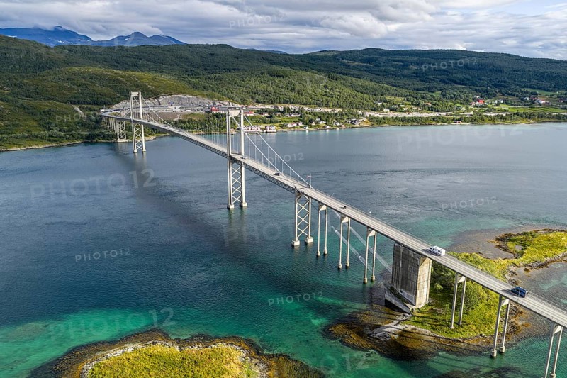 Aerial view of Tjeldsundbrua bridge south of Harstad, Norway