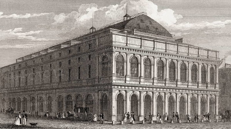 The Salle Ventadour, a former Parisian theatre, antique steel engraved print, 1831