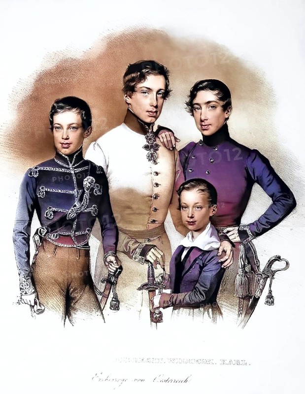 The sons Wilhlm Albrecht Friedrich Karl of Archduke Karl Joseph of Austria, 7 December 1802 in Vienna, 8 March 1878, Historical, digitally restored reproduction from a 19th century original, Record date not stated
