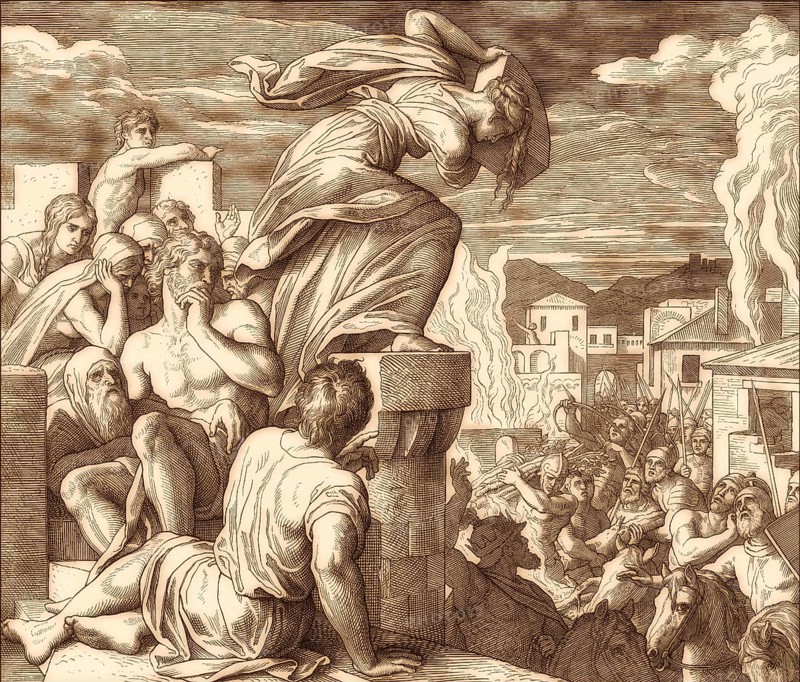 Battle of Thebaz, Death of Abimelech, Old Testament, by Julius Schnorr von Carolsfeld, 1860
