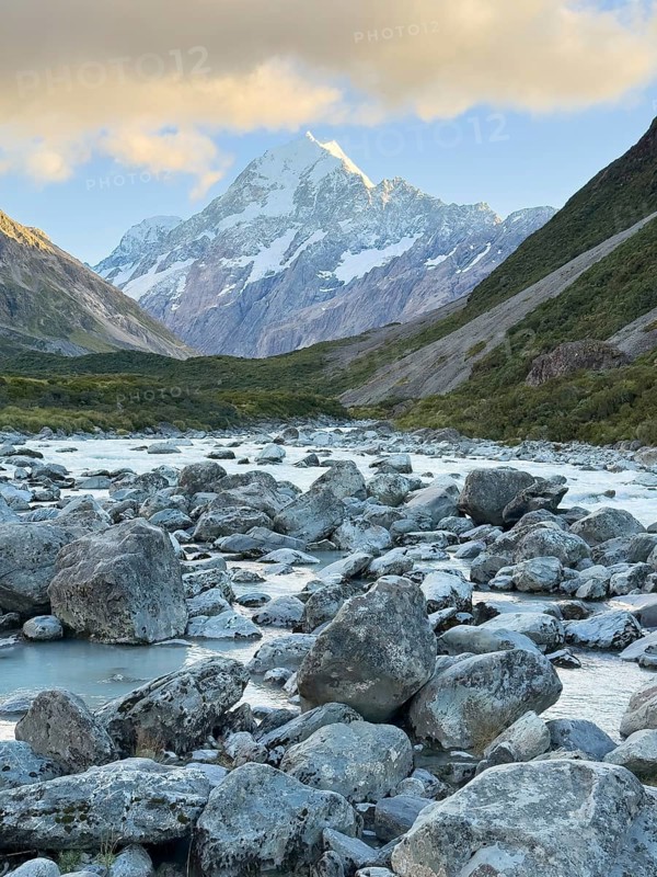 Hiking trail of the Hooker Valley Track, Mount Cook National Park, South Island, New Zealand, Oceania