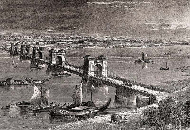 The Nicholas Chain Bridge over the Dnieper, Kiev, Ukraine, 1861