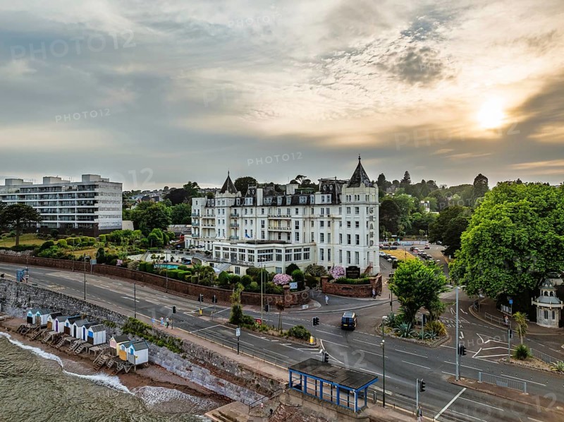 The Grand Hotel in Torquay from a drone, English Riviera, Torbay, Devon, England, United Kingdom