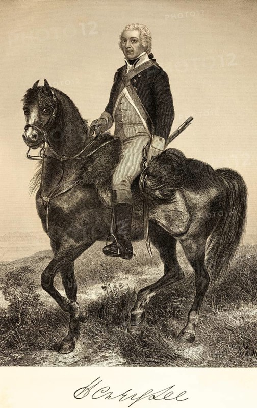 Henry Lee (1756-1818) politician, officer, governor of Virginia, rider, horse, sword, portrait of famous Americans, signature, USA, artist Alonzo Chappel, steel engraving, historical illustration 1862