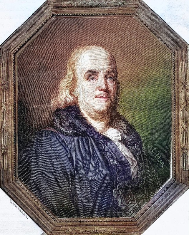 Benjamin Franklin, 1706-1790, American statesman. Copper engraving by Pannemaker-Ligny after De La Charlerie, Historic, digitally restored reproduction from a 19th century original, Record date not stated