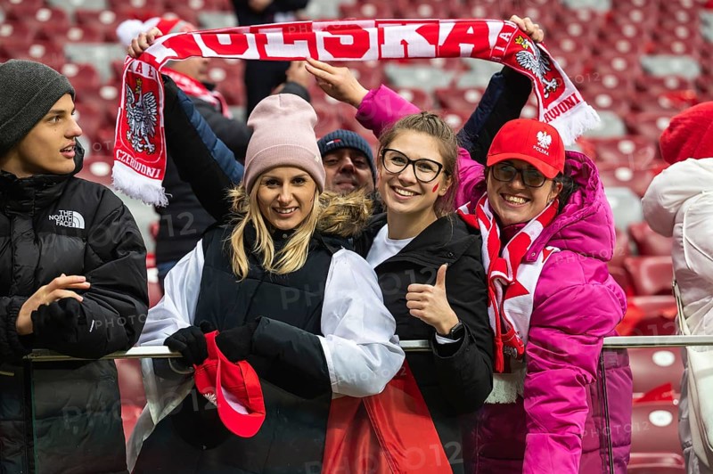WARSAW, POLAND - NOVEMBER 17, 2023: Qualifications for UEFA Euro 2024. Match Poland - Czech Republic 1:1. Supporters of Poland