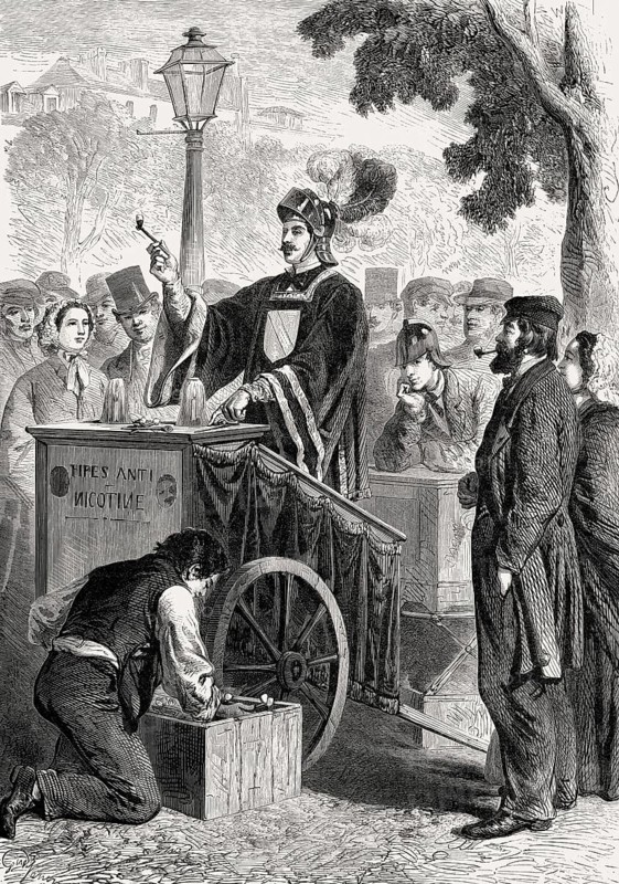 Anti-nicotine pipe merchant, demonstration by Claude Cotte, Paris, France, 1862