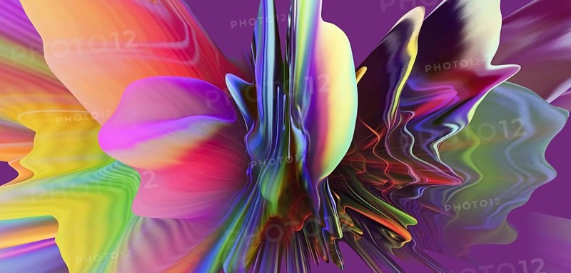 Vibrant 3D extrusions featuring a spectrum of holographic colors create a visually dynamic artwork, ideal for modern graphic design and digital media