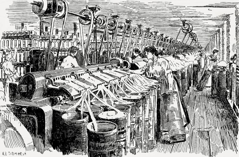 Frame room, cotton industry, Manchester, England, UK, 19th century