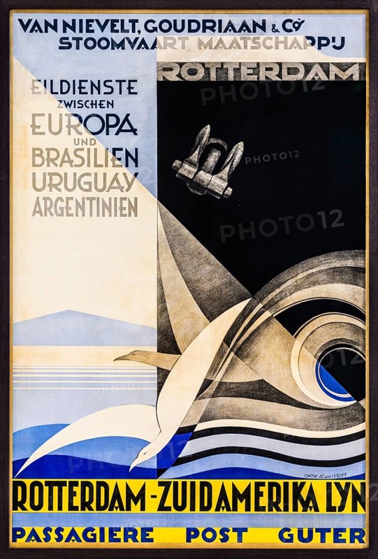 Poster for a passage from Rotterdam to South America, FENIX, museum on the theme of migration, in a historic warehouse in Katendrecht, hub for emigrants overseas, Rotterdam, the Netherlands