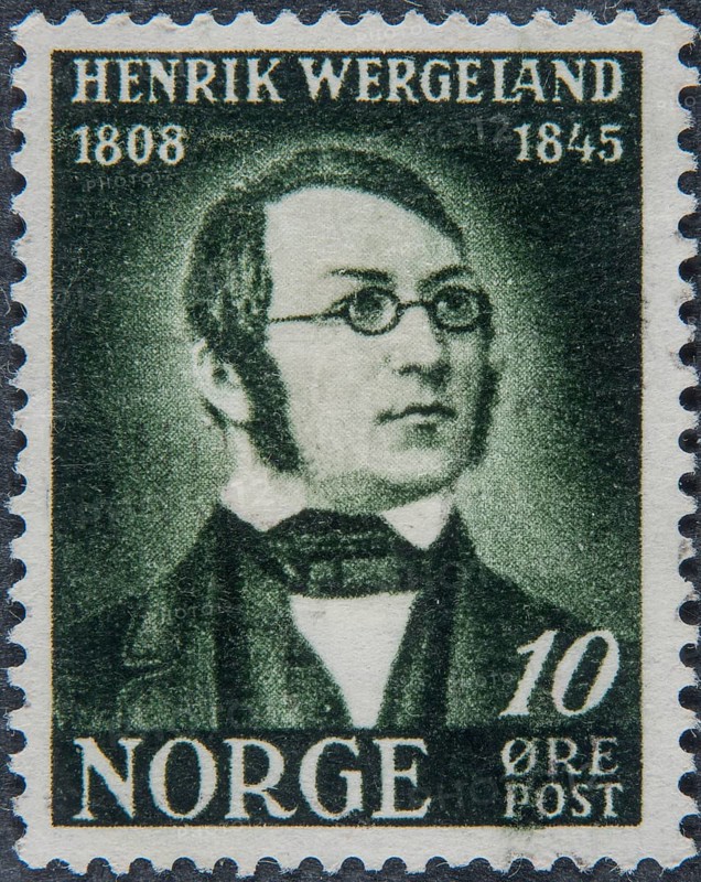 Henrik Wergeland (1808, 1845), a Norwegian writer. Portrait on Norwegian postage stamp