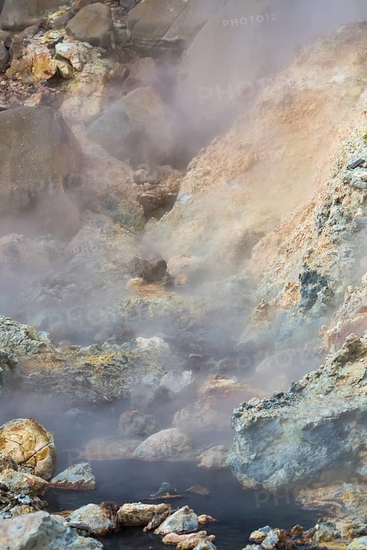 Solfatara field with hot pools and boiling mud at Seltun, Reykjanes nature reserve