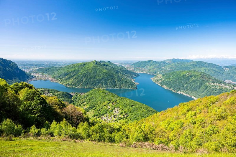 View of Lake Lugano from Mount Sighignola, Balcone Svizzero, Tessin, Switzerland