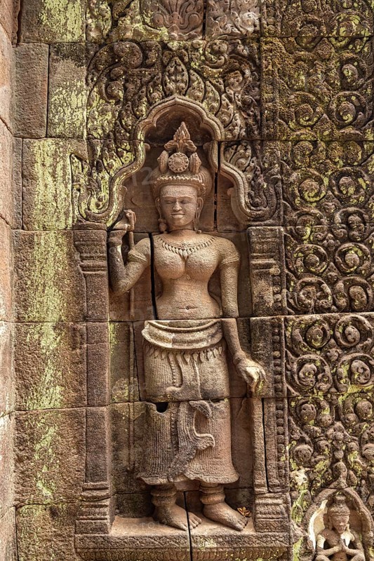 Apsara relief at the sanctuary of the mountain temple Wat Phu, Champasak province, Laos