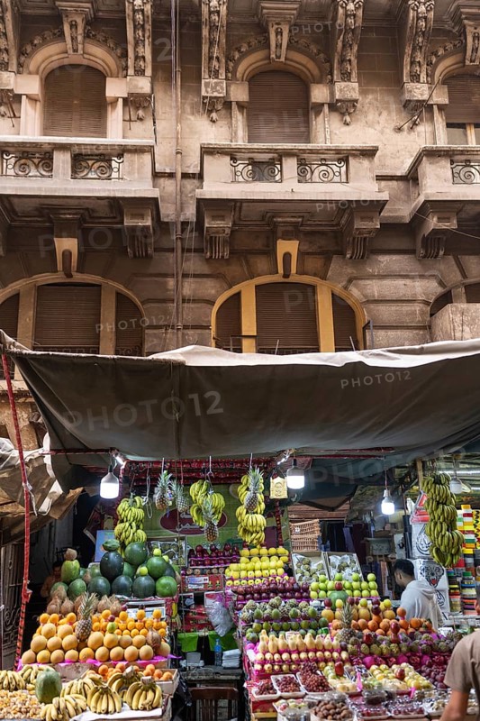 Cairo, Egypt. April 8th 2025. Souk Al Tawfik a popular fruit and vegetable market in the modern colonial era architecture of downtown Cairo, Egypt