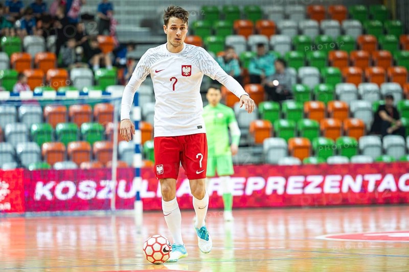LUBIN, POLAND - MARCH 12, 2025: Futsal match European Championship qualifiers Poland - Moldova 3:0. In action Mikolaj Zastawnik