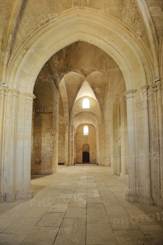 Interior view of the Romanesque monastery church Abbaye de Montmajour, Benedictine monastery, Arles, Bouches-du-Rhône, Camargue, Provence, France
