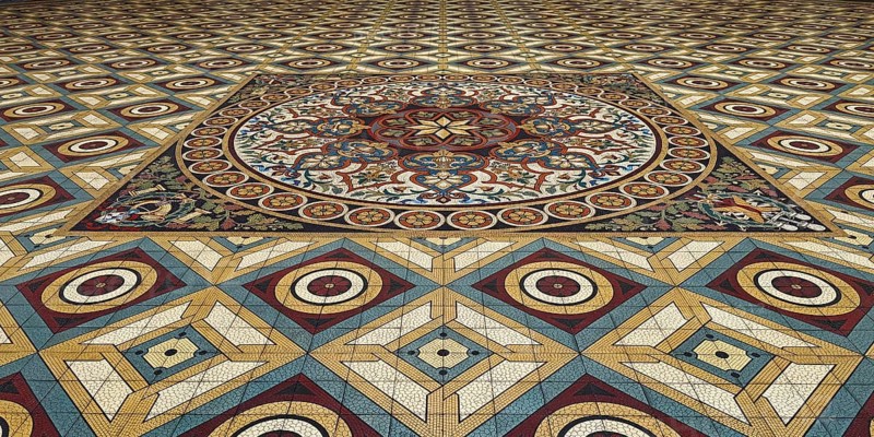 Floor mosaic in Palácio da Bolsa, neoclassical style stock exchange, magnificent building, UNESCO World Heritage Site, Porto, Portugal