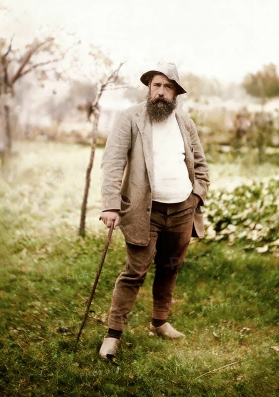 Portrait of Claude Monet, garden at Giverny, 1840 – 1926, French painter and founder of Impressionism, digitally optimized based on a photograph by Theodore Robinson, 1880, subsequently colored