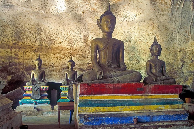 Buddha statues, Wat Suwannakhuha monastery, Phangnga Bay, Ko Phuket, Thailand, December 2002, vintage, retro, old, historic