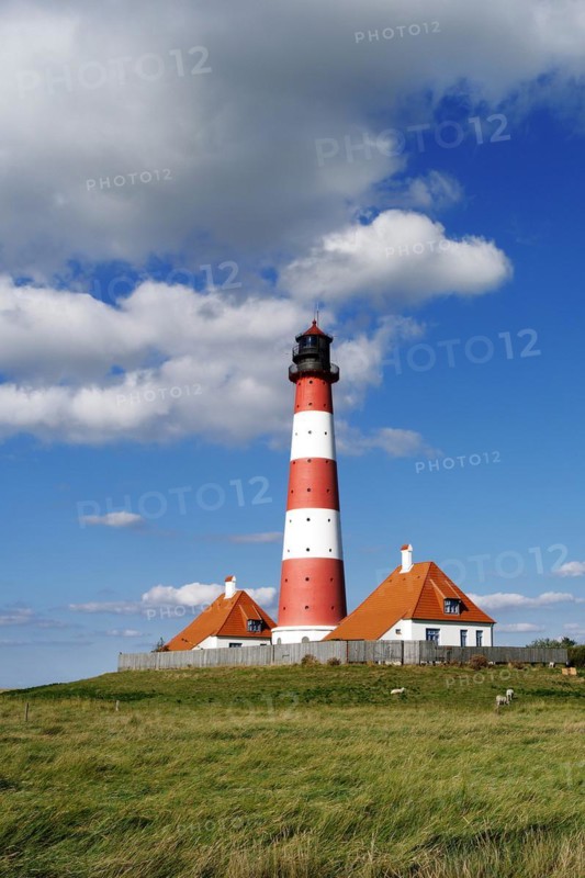The lighthouse of Westerhever near St. Peter Ording, Westerheversand, Schleswig-Holstein, Federal Republic of Germany