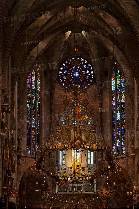 Choir designed by Antoni Gaudí, interior view, La Seu, Basilica de Santa Maria, Cathedral of St Mary, Palma de Majorca, Majorca, Balearic Islands, Balearic Islands, Spain