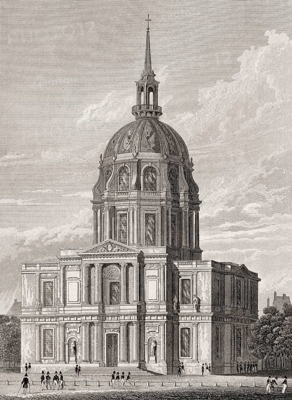 Dome of Les Invalides, Paris, antique steel engraved print, 1831