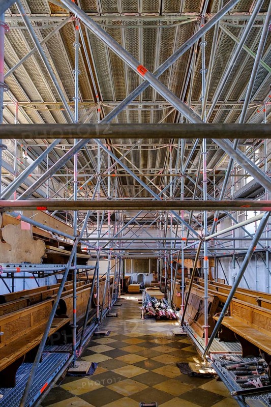 Scaffolding in a church, church renovation, St Kilian, Bad Heilbrunn, Upper Bavaria, Germany