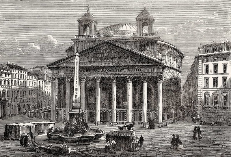 The Pantheon with the twin bell towers, former temple, Rome, Italy, 19th Century
