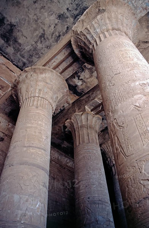 Hall of Columns, Horus Temple, Edfu, Nile Valley, Egypt, September 1989, vintage, retro, old, historical