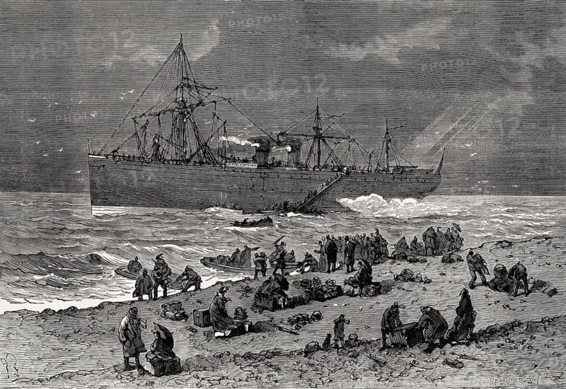 The ocean liner Empress Eugenie ran aground at Seabright on the Jersey Shore, January 7, 1877