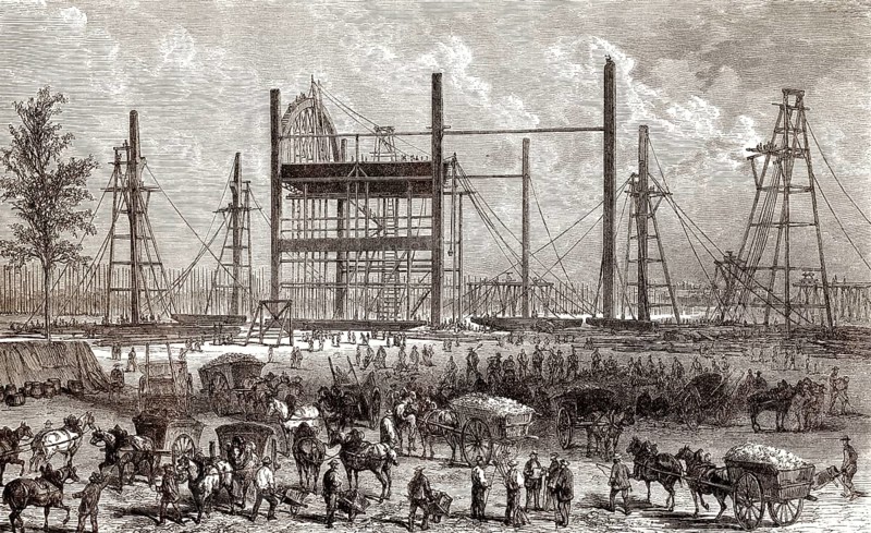 Baustelle der Weltausstellung von 1867, Paris, Frankreich, 1866