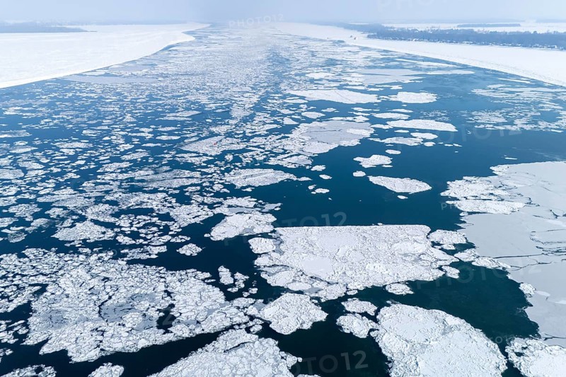 DefaultIce broken after a ship passed over the frozen St. Lawrence River, Region of Center Quebec, Province of Quebec, Canada