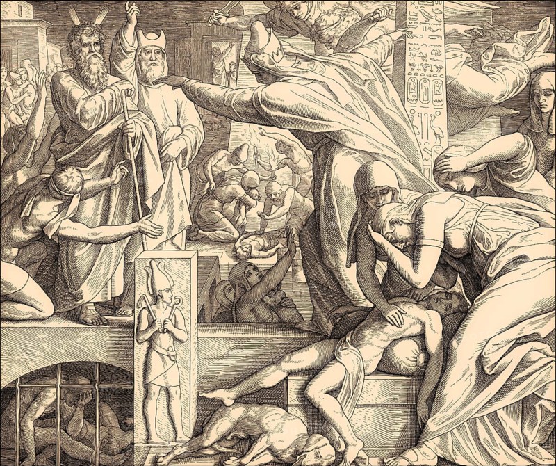 The tenth Plague: Death of Egyptians' firstborn children, Old Testament, by Julius Schnorr von Carolsfeld, 1860