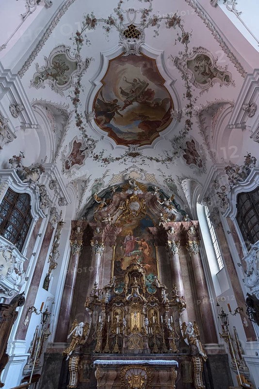High Altar of the Baroque Church of St. Andrew, Nesselwang, Bavaria, Germany