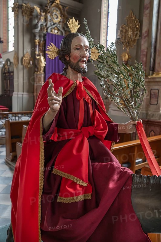 Palmesel, detail, decorated for the Palmesel procession, tradition since the 18th century, Parish Church of the Assumption of the Virgin Mary, Thaur, Innsbruck district, Tyrol, Austria