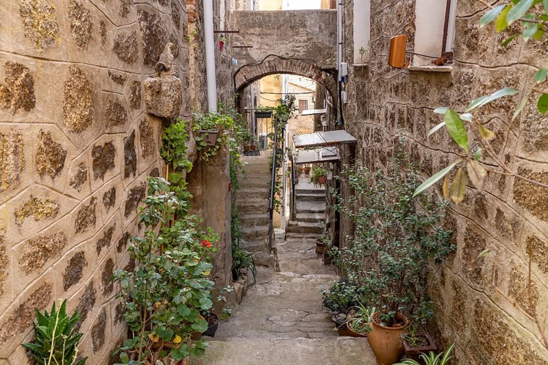 Narrow alley in the old town of Sartene, Corsica, France
