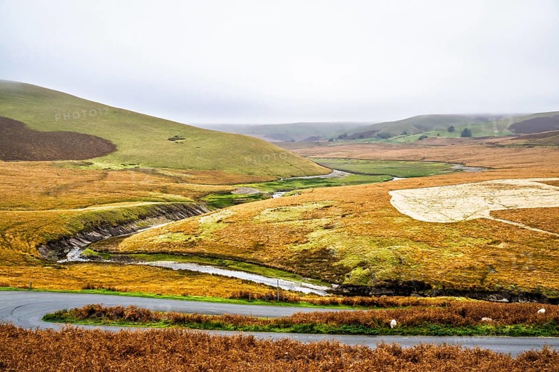 Autumn colors over Elan Valley Reservoir, Rhayader, Powys, Wales, UK