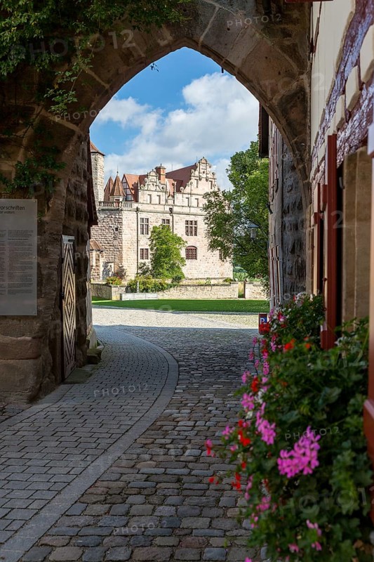View from the castle gate to Cadolzburg Castle, Bavaria, Germany