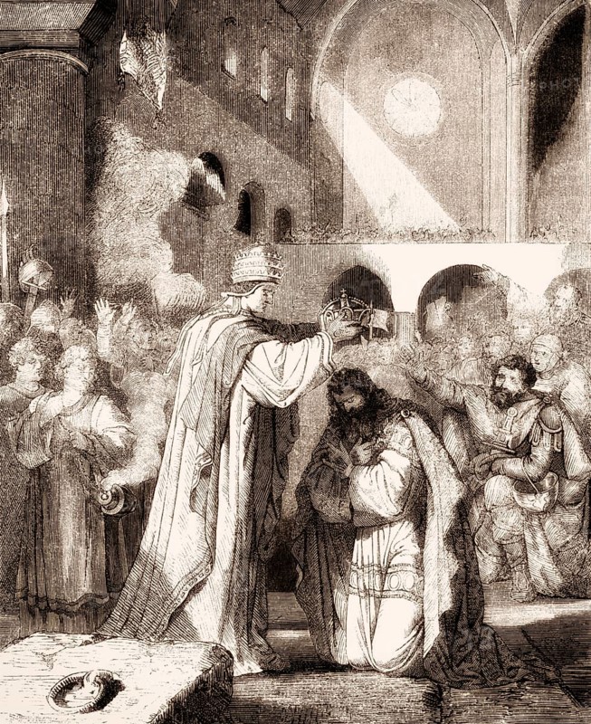 Pope Saint Leo III crowned Charlemagne Imperator Romanorum, on Christmas Evening, 800