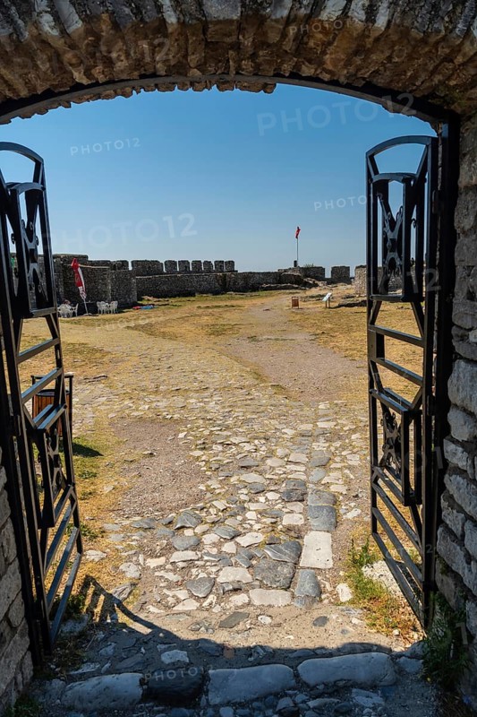 Gate in the walls of Rozafa Castle and its citadel in the city Shkoder. Albania