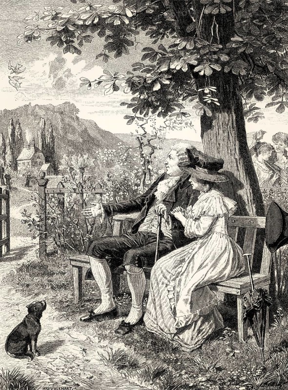 Scene from DIE GLÜCKLICHEN GATTEN, THE HAPPY COUPLE, a poem by Johann Wolfgang von Goethe