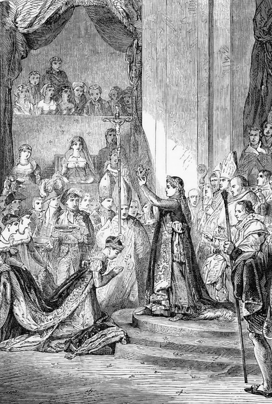 The coronation of Napoleon I as Emperor of the French, which took place on Sunday, 2 December 1804, in Notre-Dame Cathedral, France, digital reproduction of a historical model