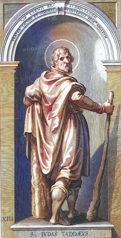 Judas Iscariot, also Iscarioth or Iscariotes, appears in the New Testament as one of the twelve disciples of Jesus of Nazareth, who were called as apostles to preach the gospel, betrayer of Jesus, St. Judas, Saint, coloured woodcut, digital reproduction of a 19th century original, Historical