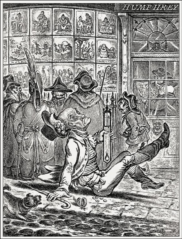 Mrs Humphrey's printing establishment at No. 27 St. James's Street, London, Gillray's latest prints were displayed, by James Gillray, 1808