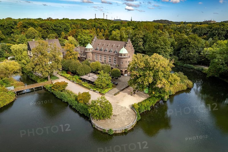 The Wasserschloss Haus Wittringen in Gladbeck seen from the air, Ruhr area, North Rhine-Westphalia, Germany