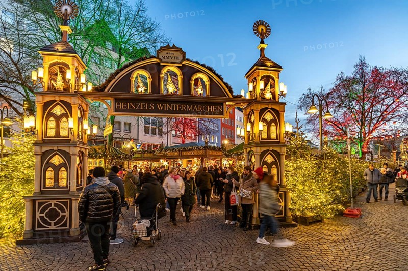 Christmas market Heinzel's winter fairy tale at dusk, Cologne, North Rhine-Westphalia, Germany