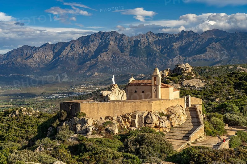 The Notre Dame de la Serra pilgrimage chapel in Calvi, Balagne, Corsica, France