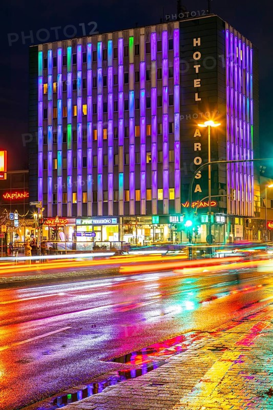 Novum Hotel Arosa Essen, with LED illuminated facade, in Essen Rüttenscheid, Essen, North Rhine-Westphalia, Germany